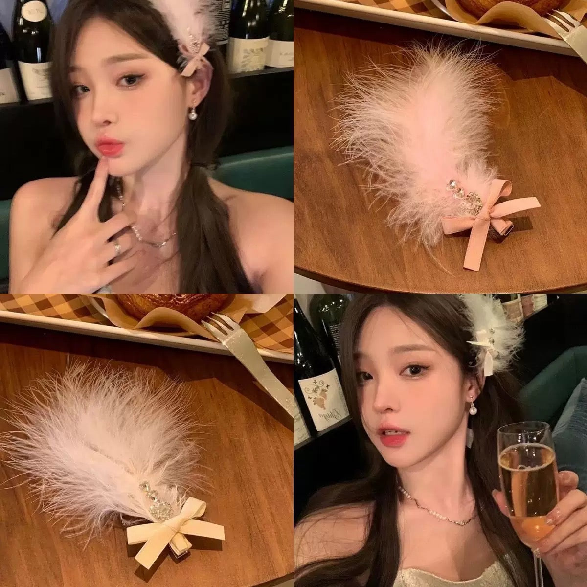 Elegant Feather Bow Hair Clip – Aesthetic Duckbill Clip for Women, Party Side Hair Barrette
