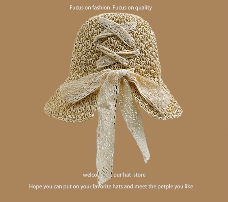 Foldable Straw Sun Hat with Tie Ribbon – Wide Brim Beach Hat