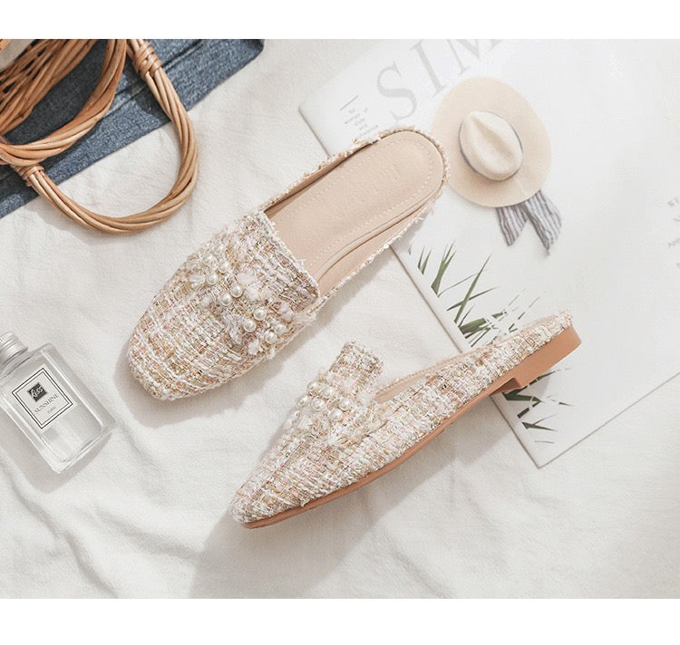 Women’s Elegant Slip-On Flats – Beige | Style A (Bow) or Style B (Pearl Grid)