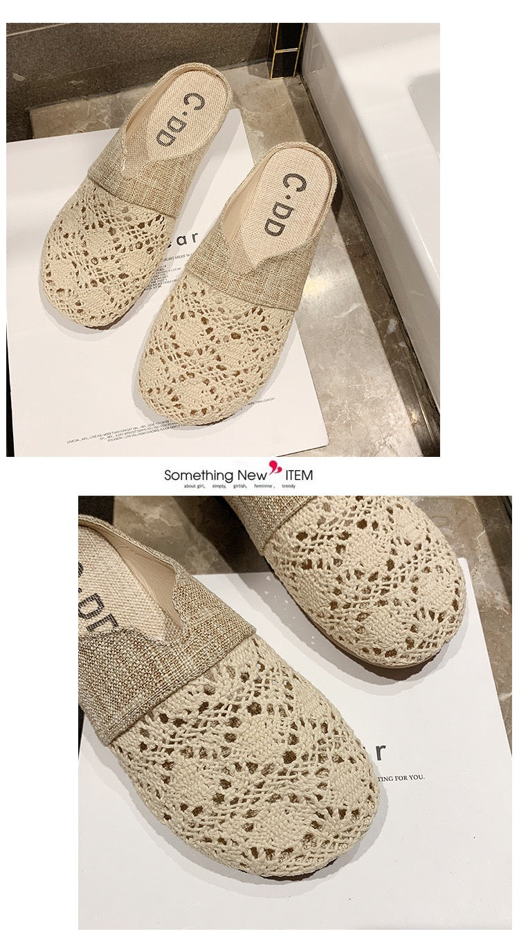 Women’s Mesh Slip-On House Slippers – White