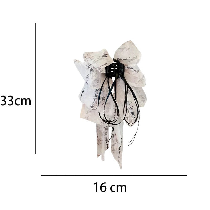 Elegant Chinese Style Ribbon Bow Hair Claw Clip – Fairy-Inspired Flowing Tassel Hair Accessory for Summer Half-Up Styles (13cm)