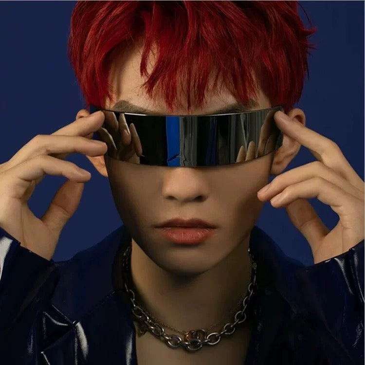 Futuristic Wraparound Visor Sunglasses – Full Gray Silver Mirror