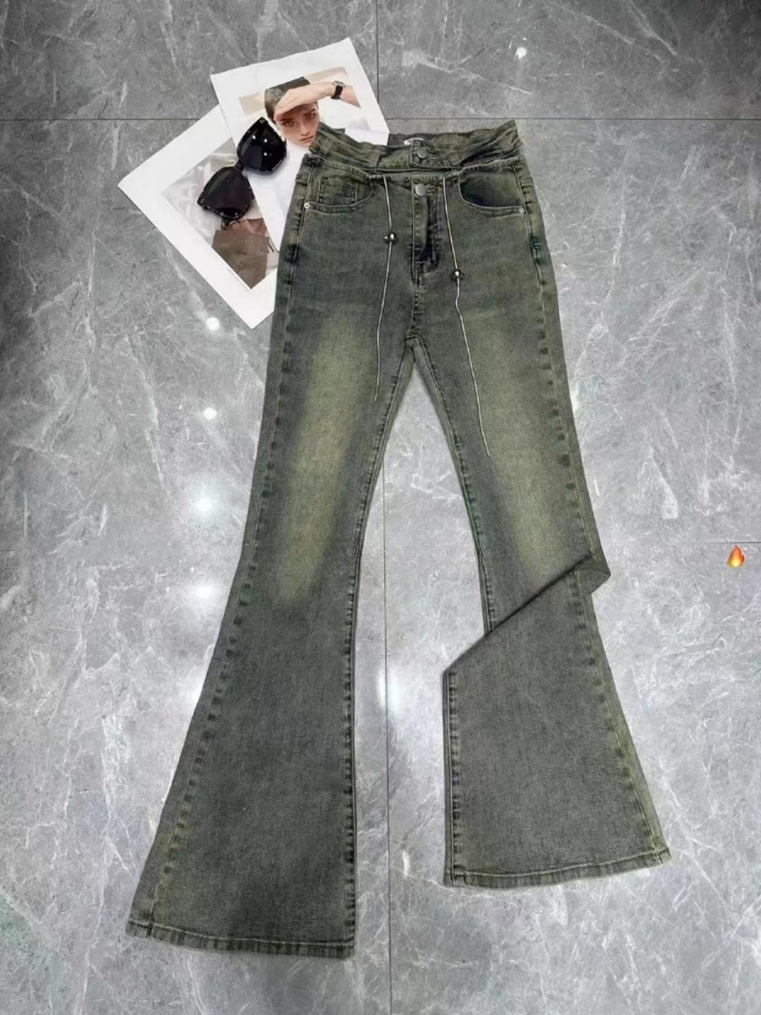 Vintage Y2K hollowed out high-waisted micro denim pants