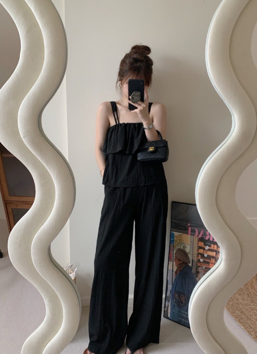 Black Suspender Short Sleeve Trouser Two Piece Set