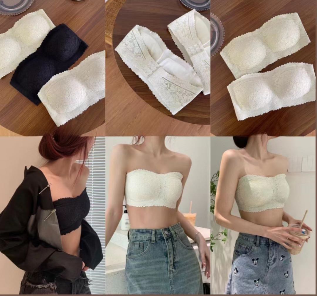 Floral lace bustier non-slip strapless bra