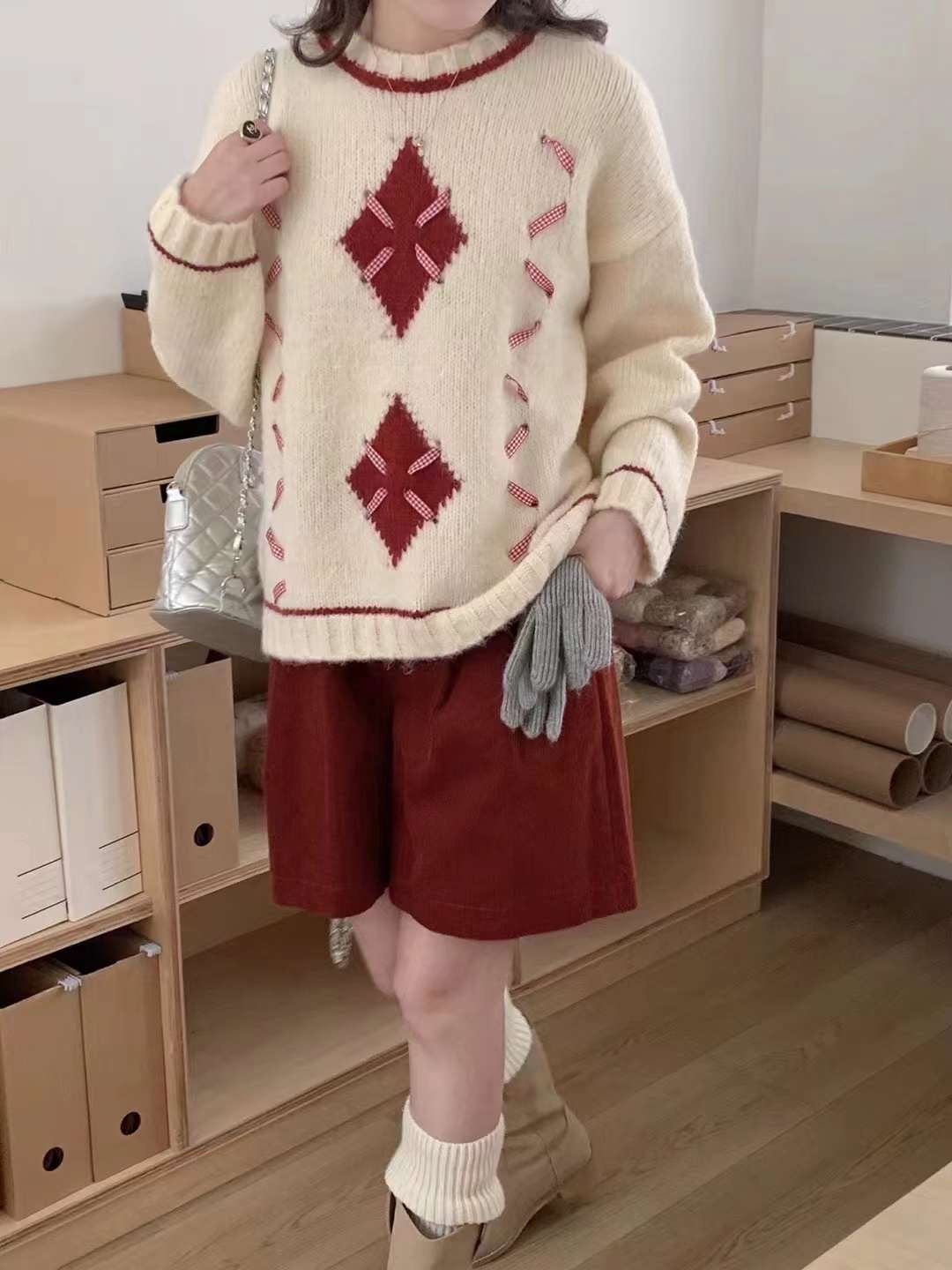 Diamond-Patterned Sweater