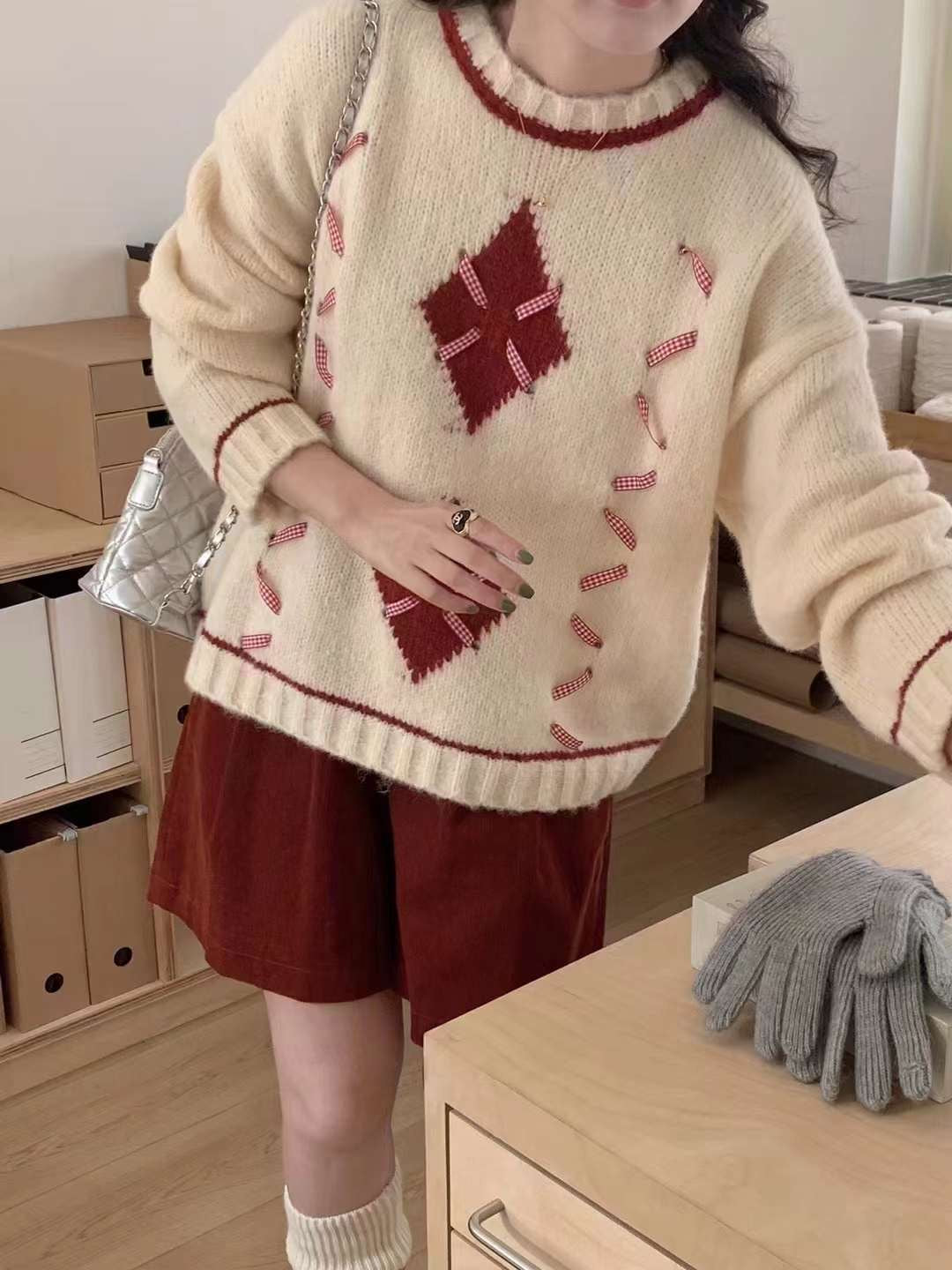 Diamond-Patterned Sweater