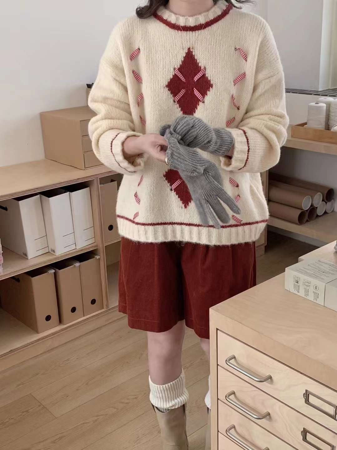 Diamond-Patterned Sweater