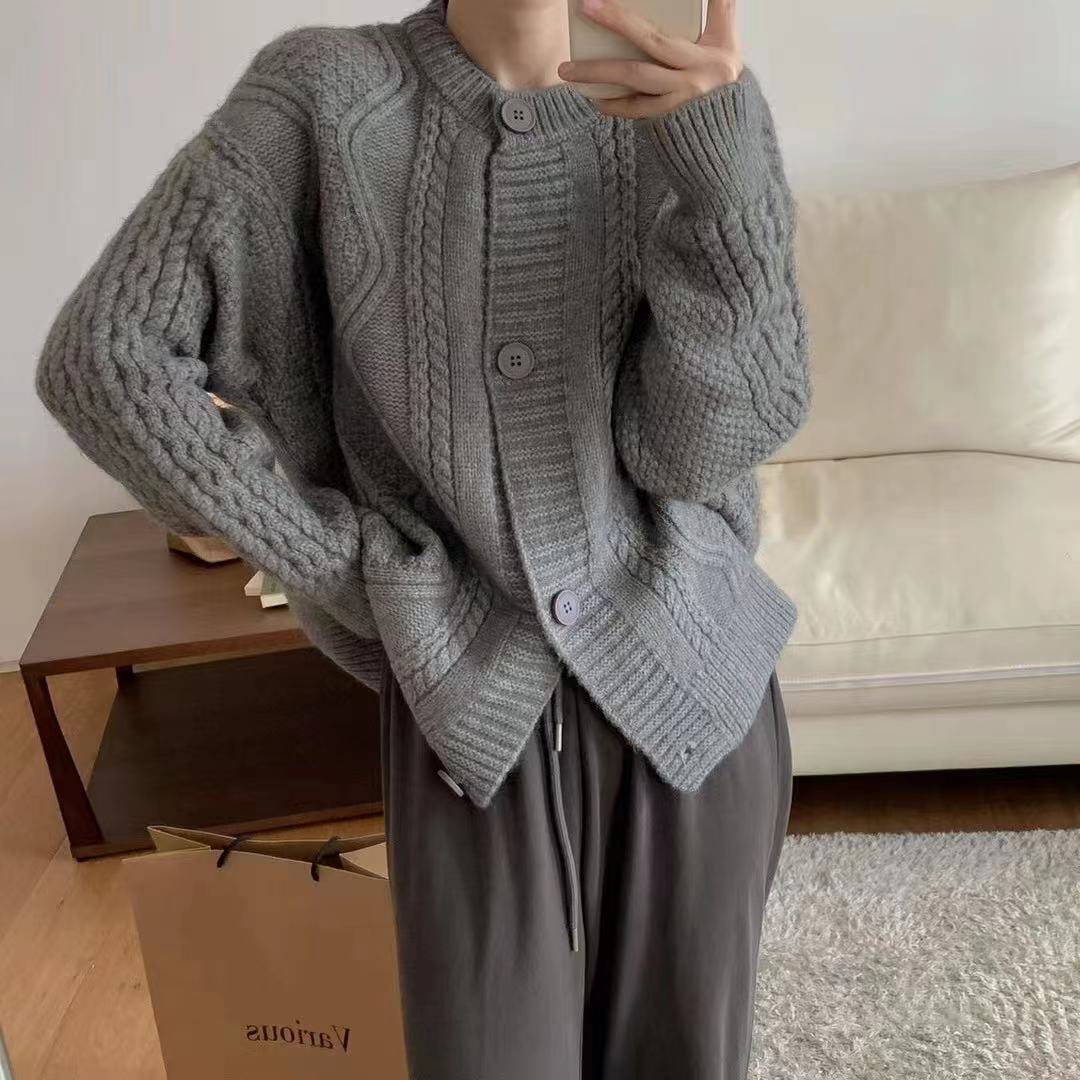 Solid Color Twisted Knit Cardigan(2 color option)