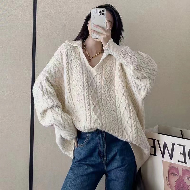 Solid color V-neck sweater