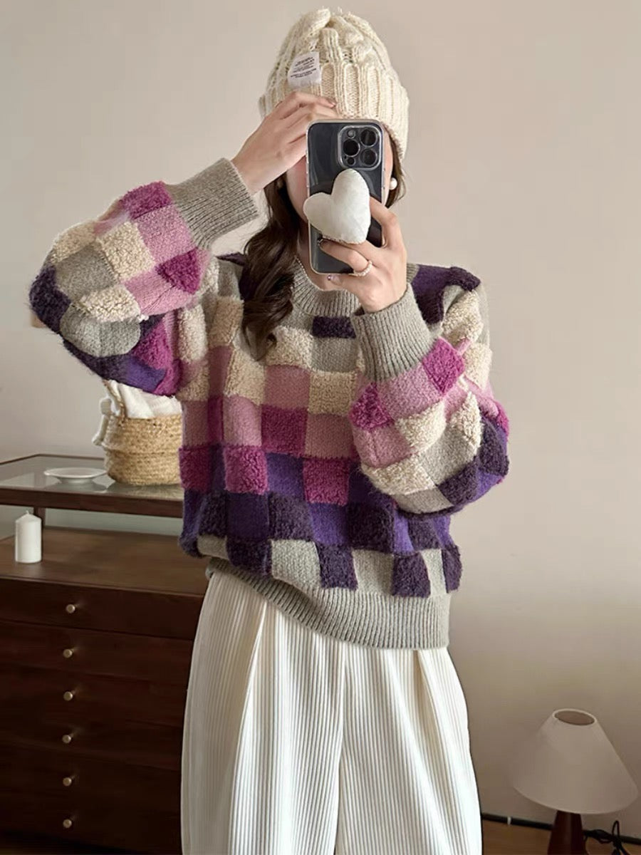 Contrast Checkered Sweater (Two Color Options)