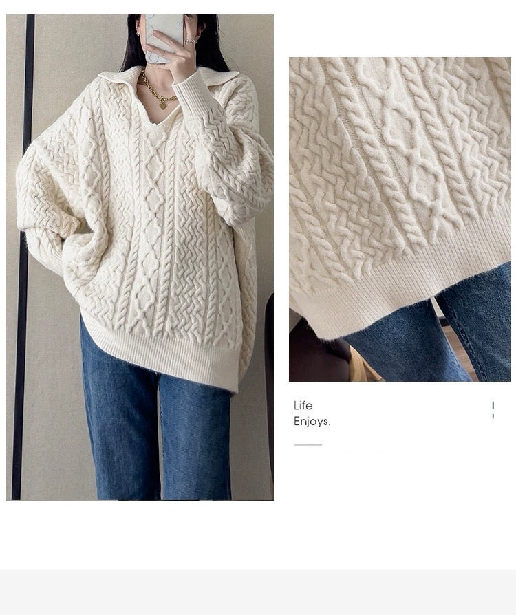 Solid color V-neck sweater