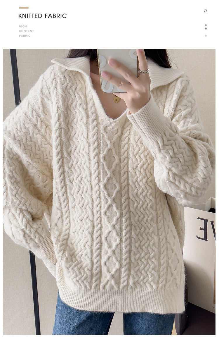 Solid color V-neck sweater