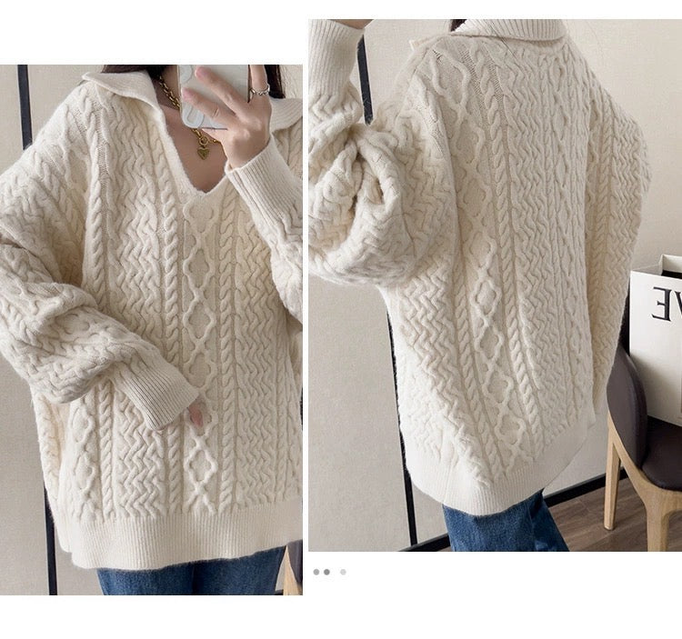 Solid color V-neck sweater