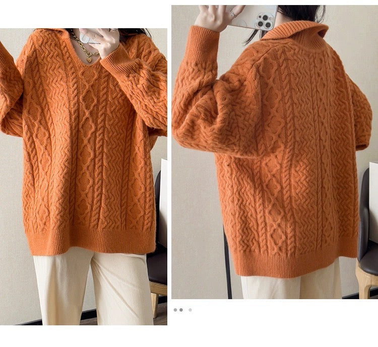 Solid color V-neck sweater