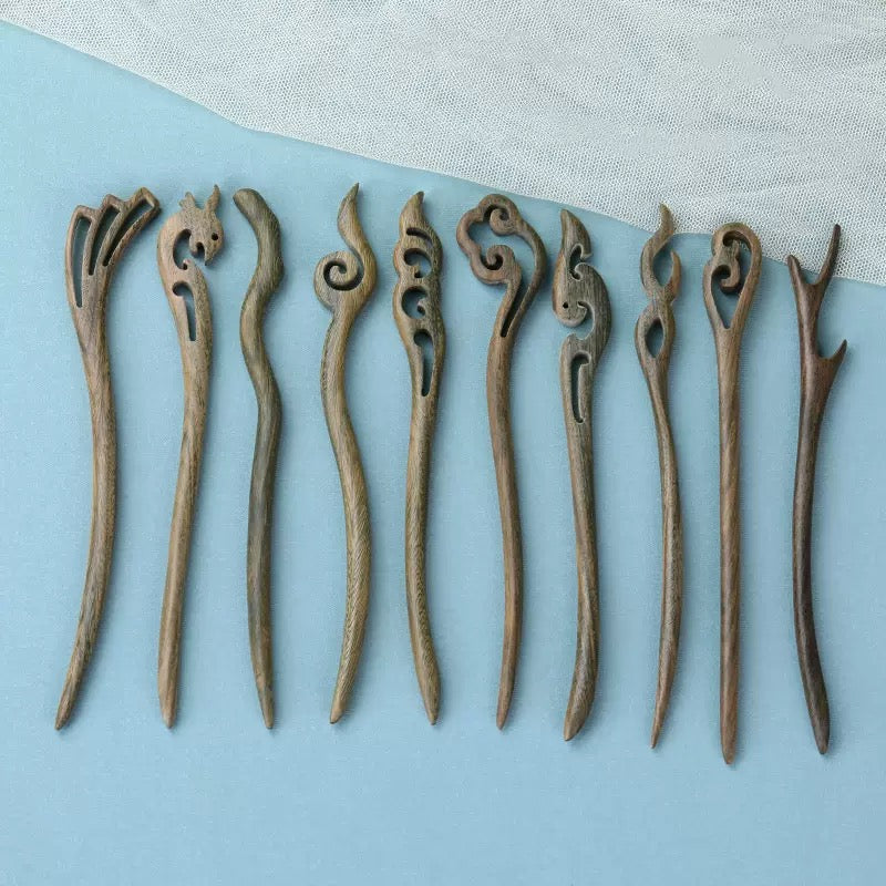 Green Sandalwood Hair Stick – Minimalist Classical Chinese Hairpin | 17.5–18c