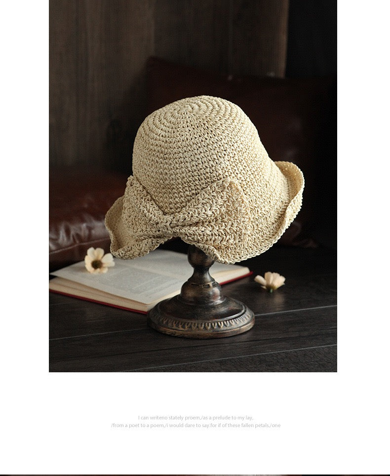 Foldable Straw Sun Hat with Bow –Small Brim Beach Hat | Summer UV Protection