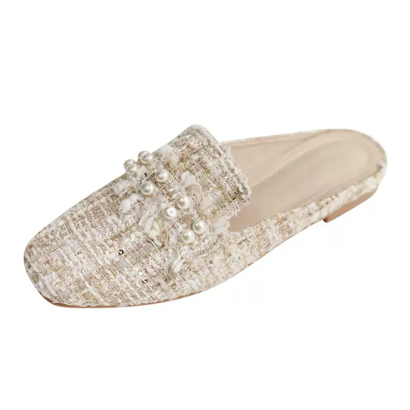 Women’s Elegant Slip-On Flats – Beige | Style A (Bow) or Style B (Pearl Grid)