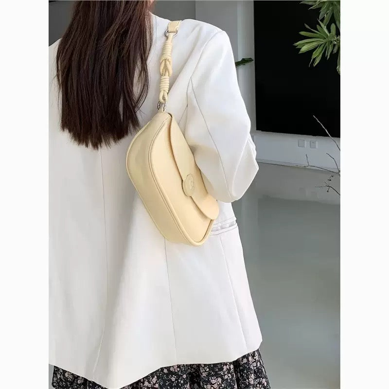 Candy Yellow Baguette Shoulder Bag – Adjustable Strap PU Leather Crossbody Purse for Women