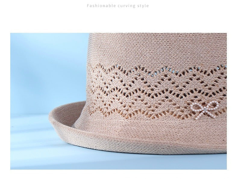 Elegant Knit Roll-Brim Sun Hat – Breathable Summer Cloche Hat for Women | Fashionable Outdoor Travel Hat