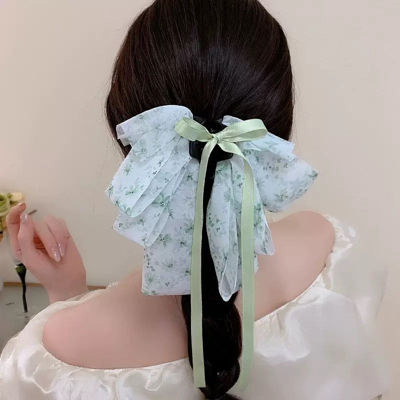 Elegant Chinese Style Ribbon Bow Hair Claw Clip – Fairy-Inspired Flowing Tassel Hair Accessory for Summer Half-Up Styles (13cm)