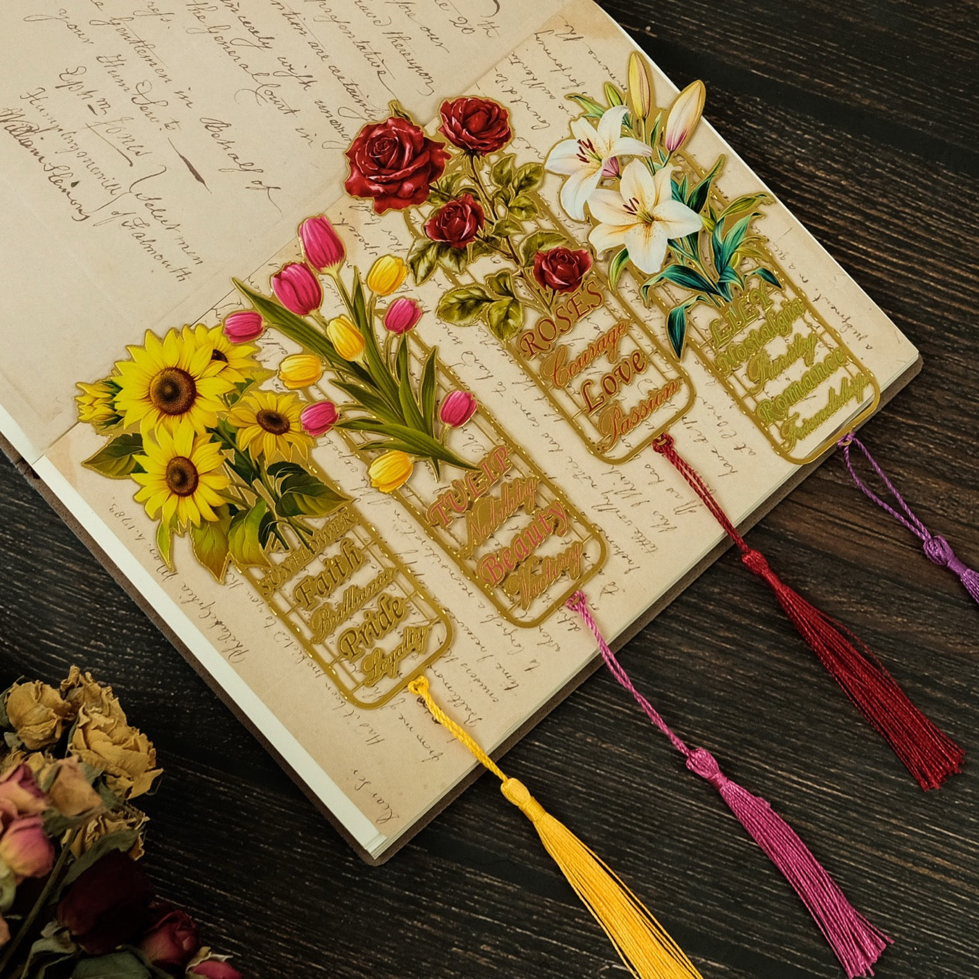 Floral Language Metal Bookmarks – Vintage Vase Tassel
