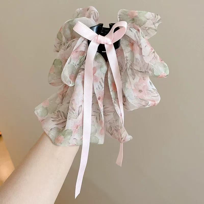 Elegant Chinese Style Ribbon Bow Hair Claw Clip – Fairy-Inspired Flowing Tassel Hair Accessory for Summer Half-Up Styles (13cm)