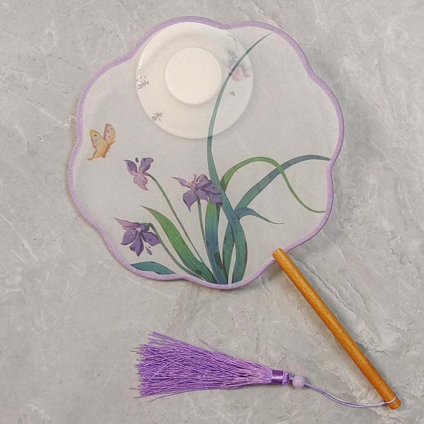 Silk Semi-Transparent Chinese Round Fan | 21cm Floral Fan Surface | 15cm Handle | Hanfu Photo Prop | Classical Vintage Style