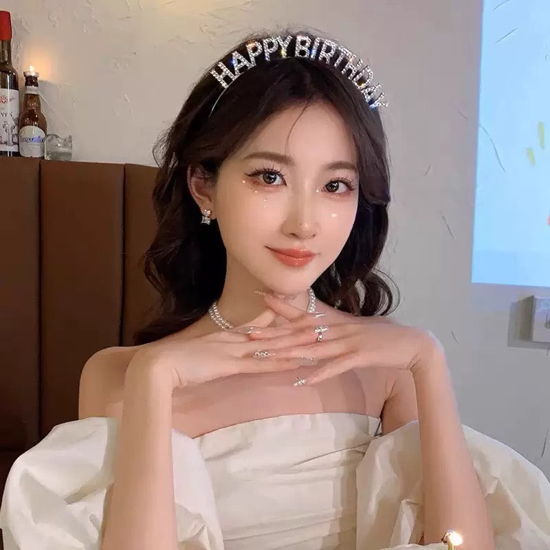 Happy Birthday Rhinestone Headband – Elegant Party Hair Accessory