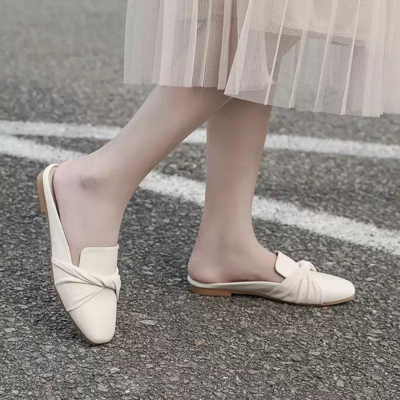 Women’s Elegant Slip-On Flats – Beige | Style A (Bow) or Style B (Pearl Grid)