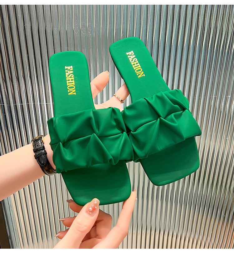 Women’s Ruched Bow Slides – Green