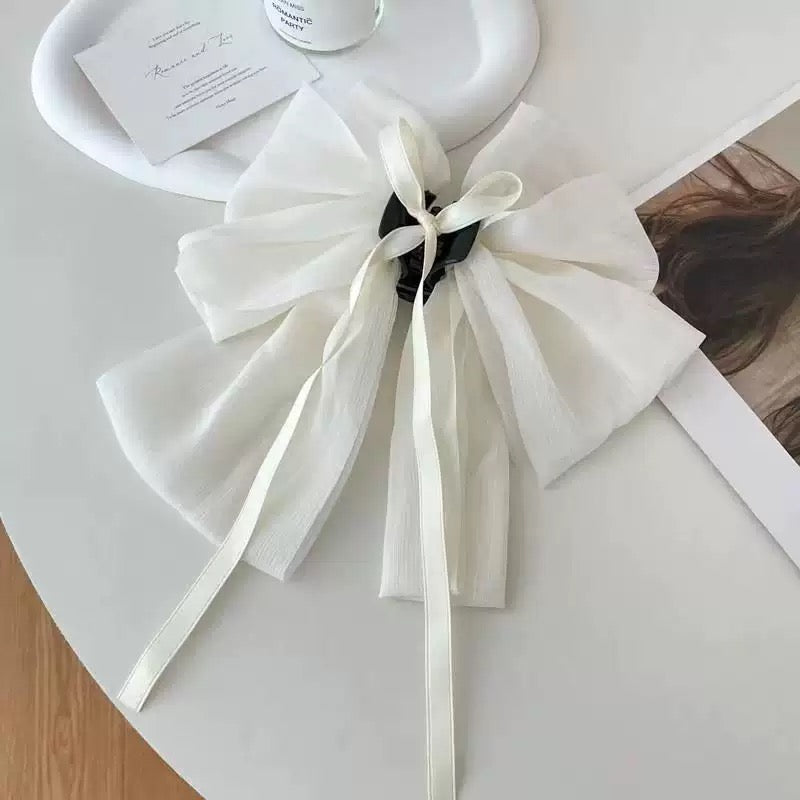 Elegant Chinese Style Ribbon Bow Hair Claw Clip – Fairy-Inspired Flowing Tassel Hair Accessory for Summer Half-Up Styles (13cm)