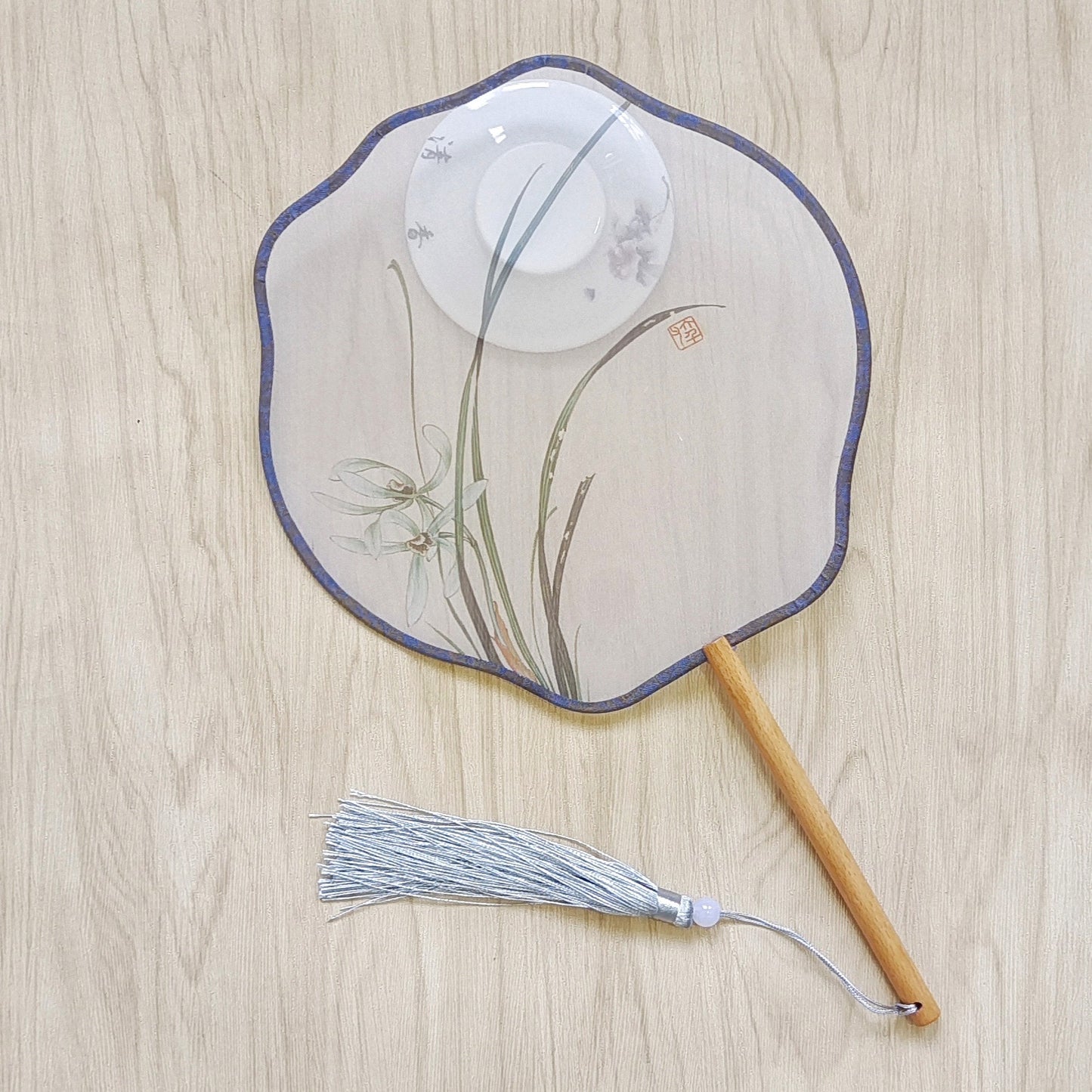 Silk Semi-Transparent Chinese Round Fan | 21cm Floral Fan Surface | 15cm Handle | Hanfu Photo Prop | Classical Vintage Style