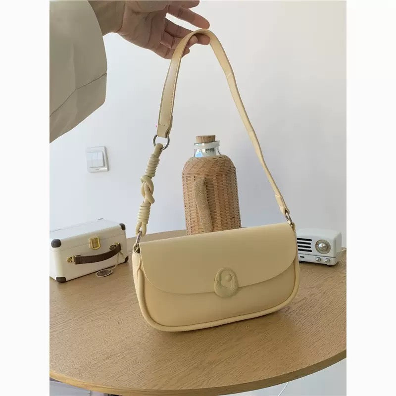 Candy Yellow Baguette Shoulder Bag – Adjustable Strap PU Leather Crossbody Purse for Women