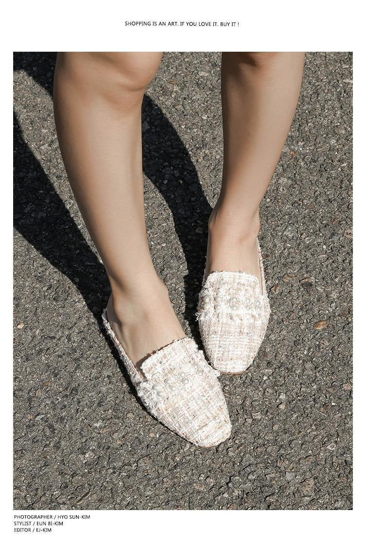 Women’s Elegant Slip-On Flats – Beige | Style A (Bow) or Style B (Pearl Grid)