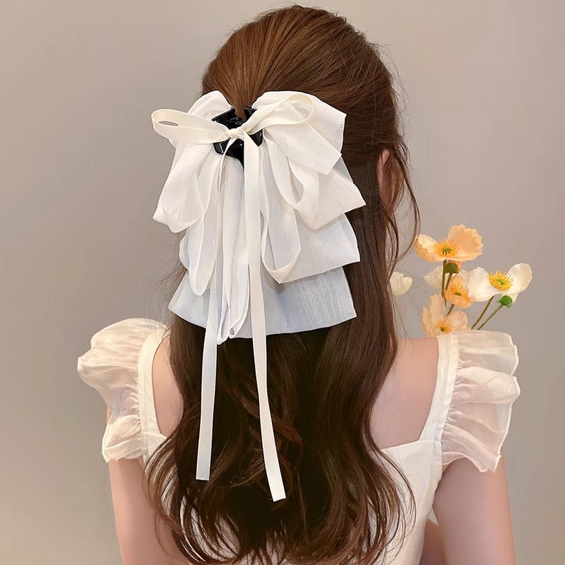 Elegant Chinese Style Ribbon Bow Hair Claw Clip – Fairy-Inspired Flowing Tassel Hair Accessory for Summer Half-Up Styles (13cm)