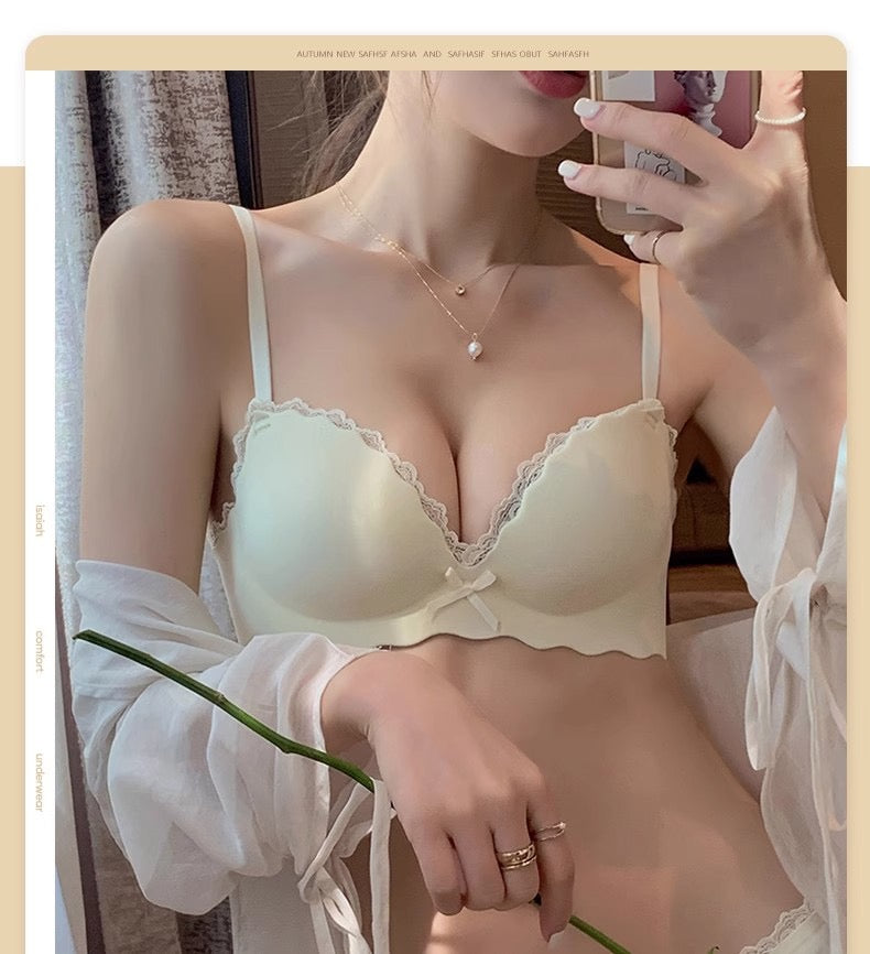 Push-Up Wireless Bra for Small Bust with Side Support, Seamless Design, Thick Padding, and Lift-Up Effect