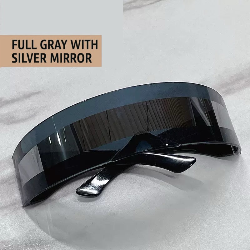 Futuristic Wraparound Visor Sunglasses – Full Gray Silver Mirror