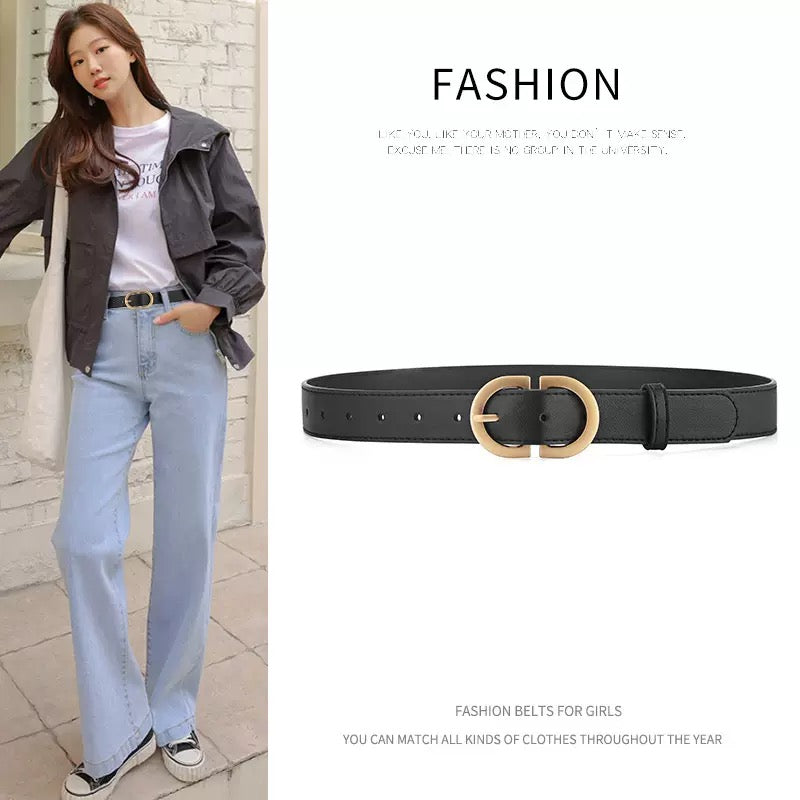New Double D Buckle Belt – Korean Style Women’s Faux Leather Waist Belt, Alloy Pin Buckle, Casual Jeans Accessory (105cm x 2.8cm)