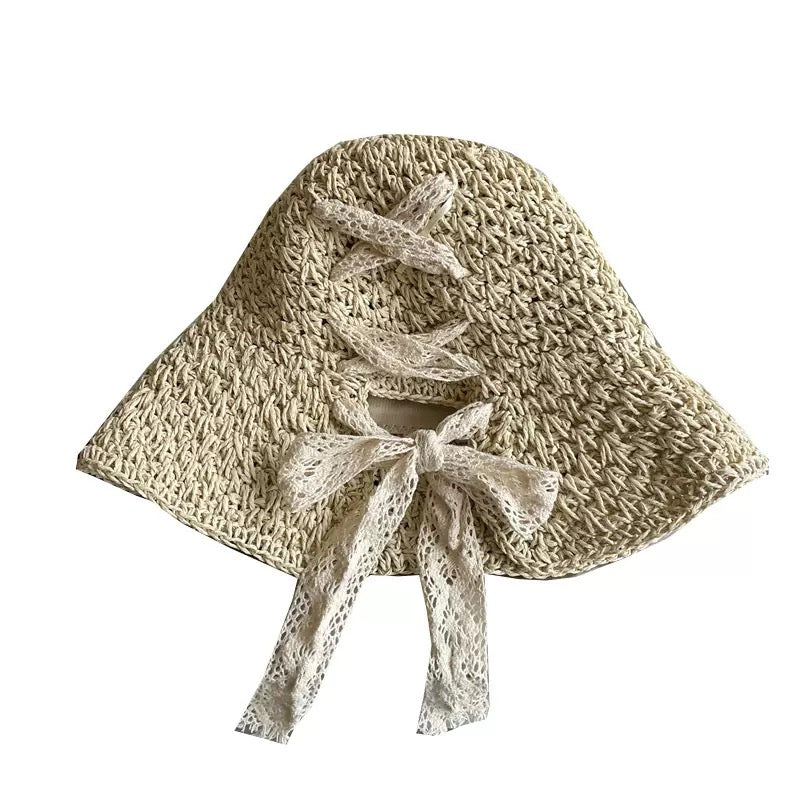 Foldable Straw Sun Hat with Tie Ribbon – Wide Brim Beach Hat