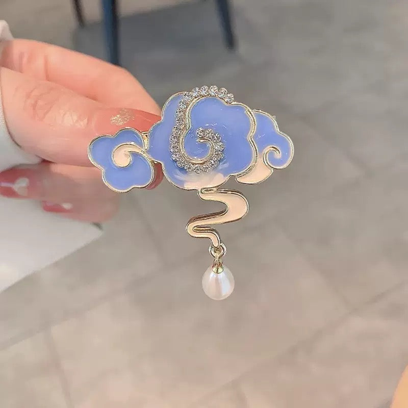 Elegant Chinese Style Cloud Hair Clip – Retro Pearl Duckbill Clip for Women, Side Bang Clip for Thin Hair