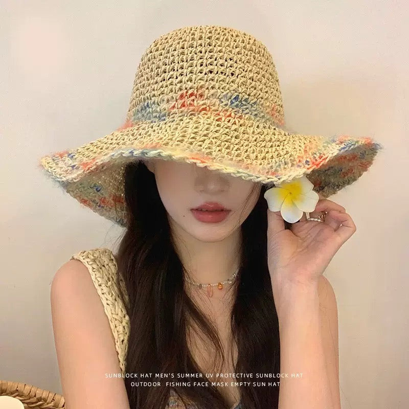 Colorful Woven Straw Sun Hat – Breathable Wide Brim Hat | Summer Beach Vacation