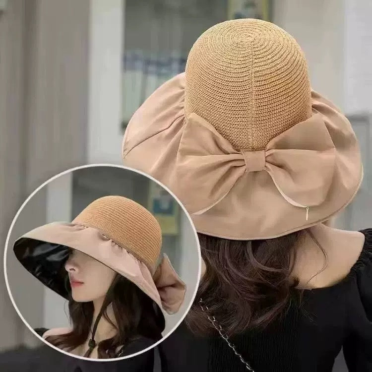 Convertible Bow Sun Hat – Foldable Summer Hat with Built-in Storage Pouch |
