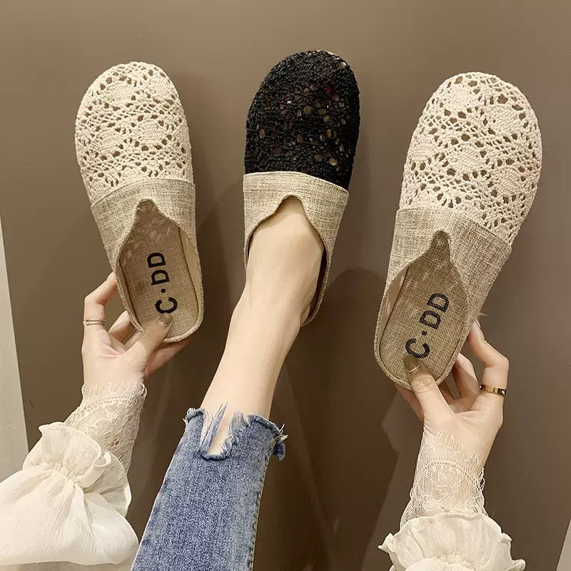 Women’s Mesh Slip-On House Slippers – White