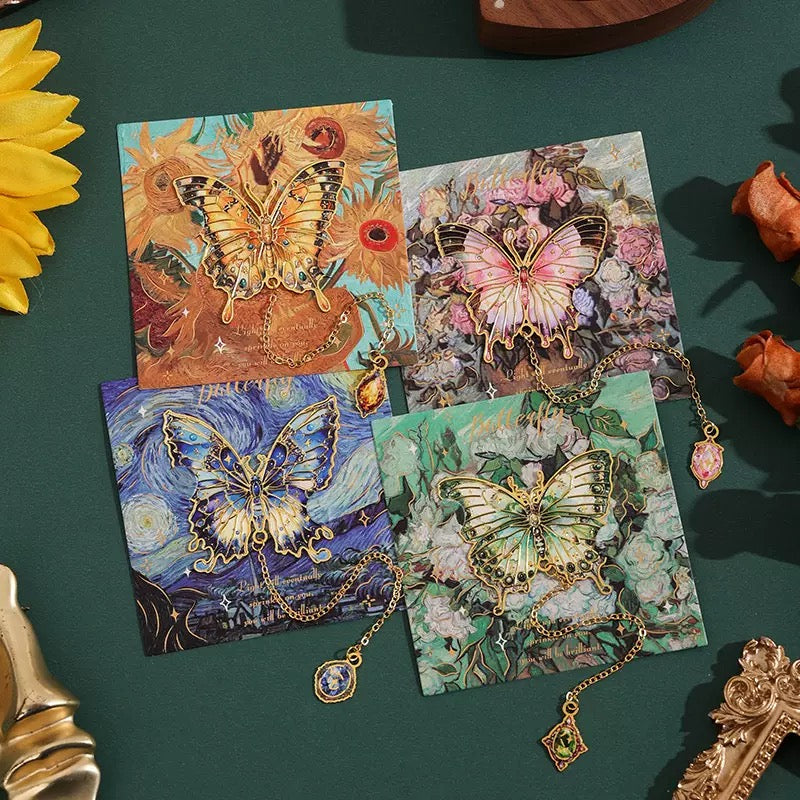 Art-Inspired Butterfly Metal Bookmarks – Pendant Chain Design