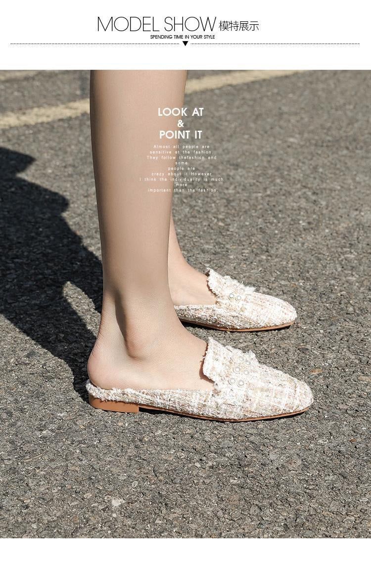 Women’s Elegant Slip-On Flats – Beige | Style A (Bow) or Style B (Pearl Grid)