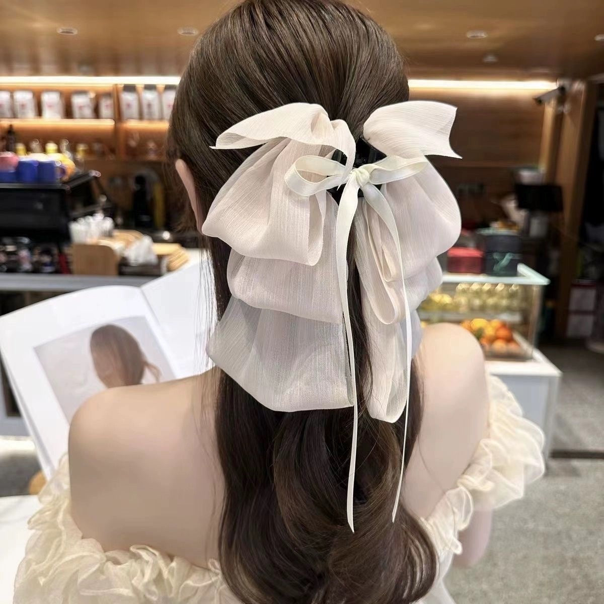 Elegant Chinese Style Ribbon Bow Hair Claw Clip – Fairy-Inspired Flowing Tassel Hair Accessory for Summer Half-Up Styles (13cm)