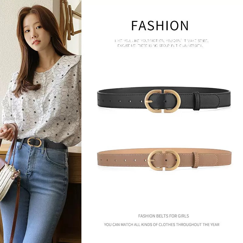 New Double D Buckle Belt – Korean Style Women’s Faux Leather Waist Belt, Alloy Pin Buckle, Casual Jeans Accessory (105cm x 2.8cm)