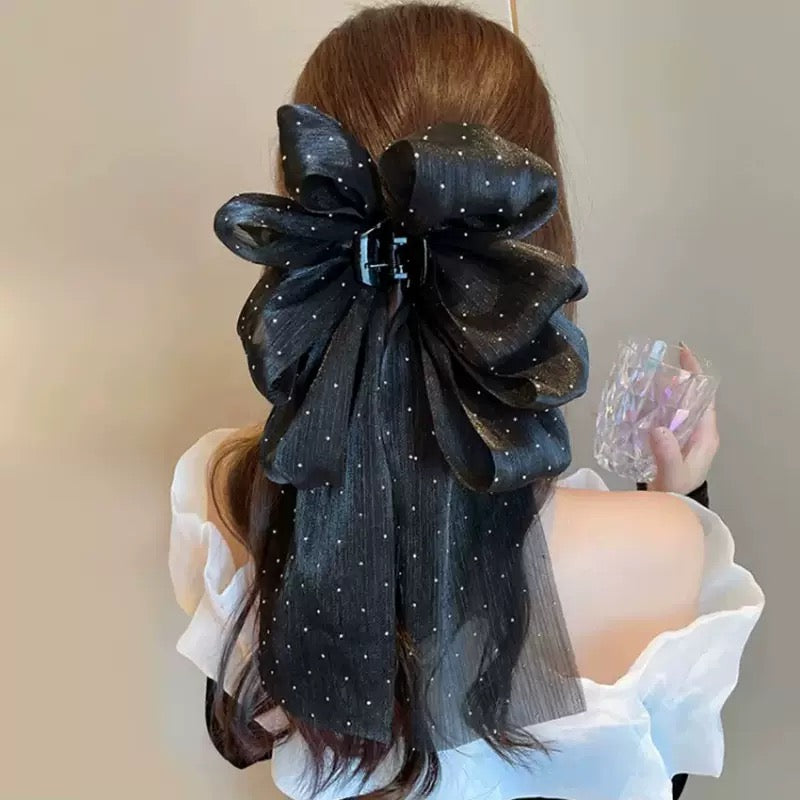 Elegant Chinese Style Ribbon Bow Hair Claw Clip – Fairy-Inspired Flowing Tassel Hair Accessory for Summer Half-Up Styles (13cm)