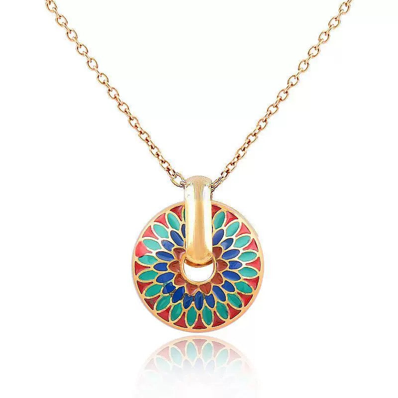Retro Enamel Jewelry Set – Colorful Drop Glaze Hoop Earrings & Pendant Necklace (2-Piece Set)